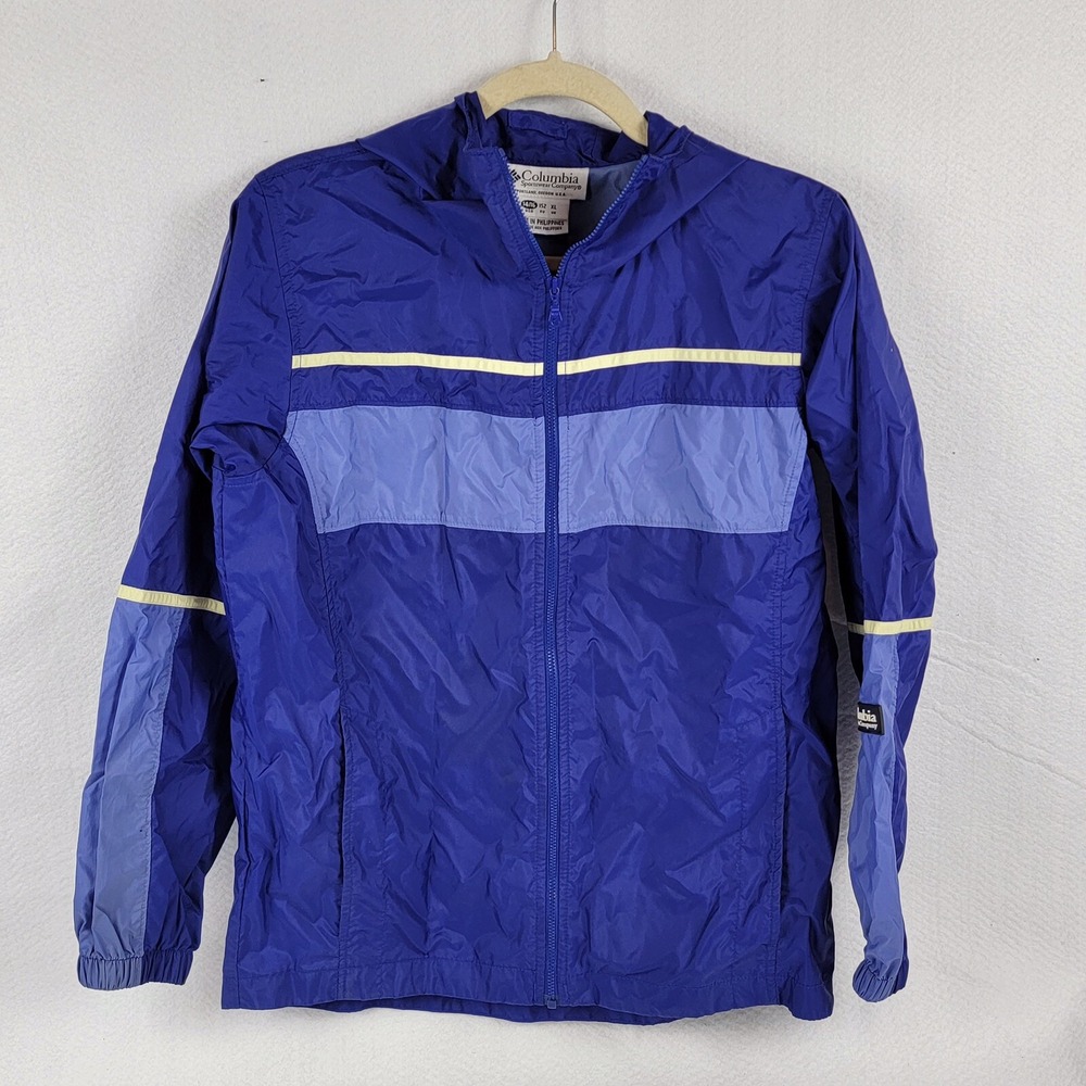 Columbia Jacket Woman's Size 14/16 Blue Lightweight Hooded Rain Windbreaker